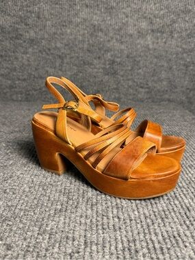 Antelope Tessa Strappy Leather Platform Block Heel Sandals Brown Tan Size 38 NIB
